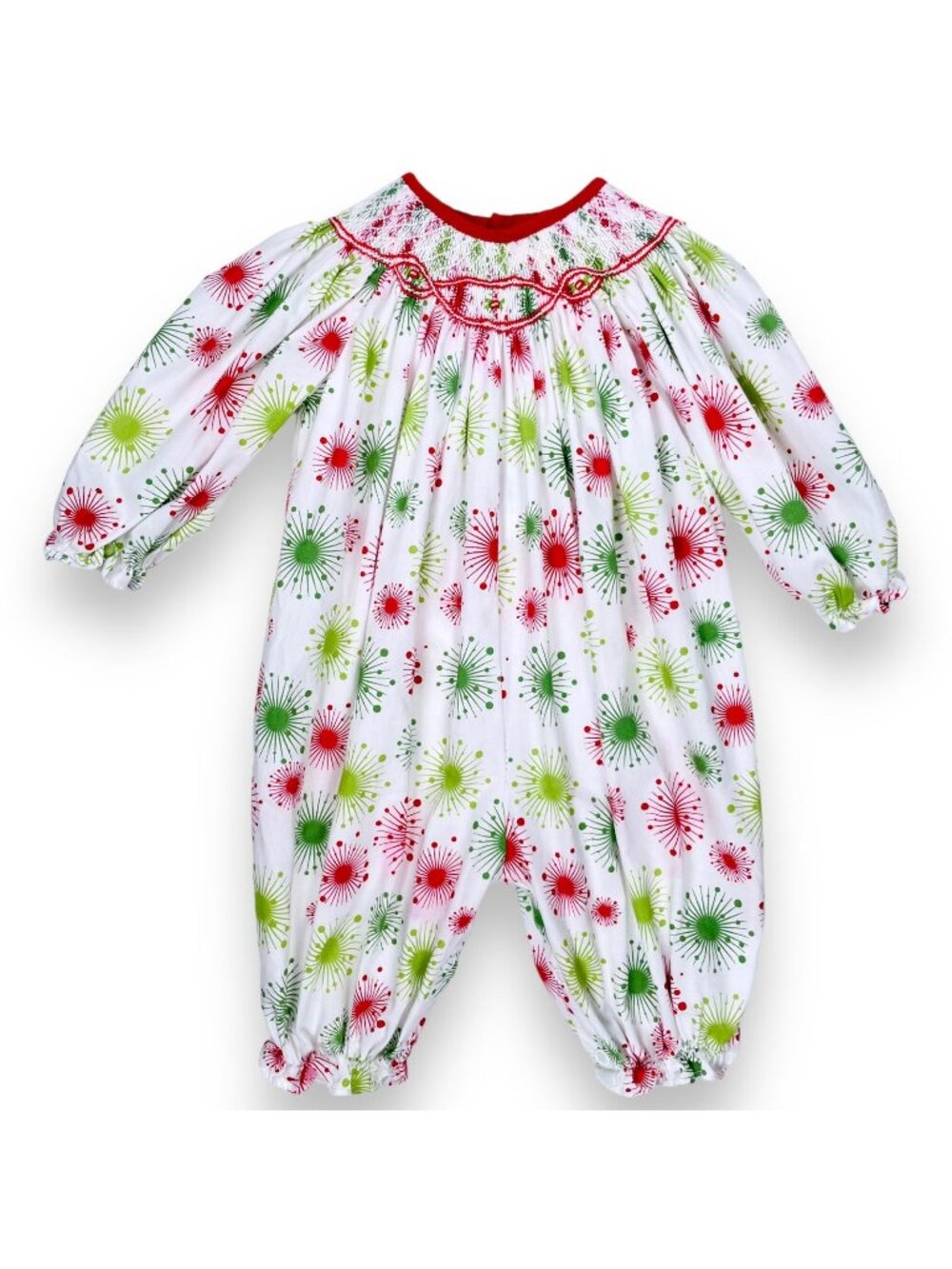 Baby Girls Winter Christmas Holiday Smocked Long Bubble Romper Outfit 6m